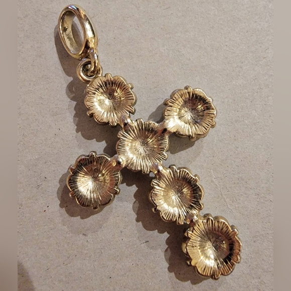 #Vintage #Estate Floral #Topaz #Peridot Gold Tone Set #Cross Pendant with Bail - Picture 2 of 2